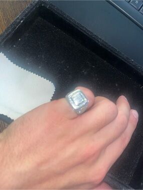 HarlemBling Silver-Tone Square Cluster Ring with GRA Certificate